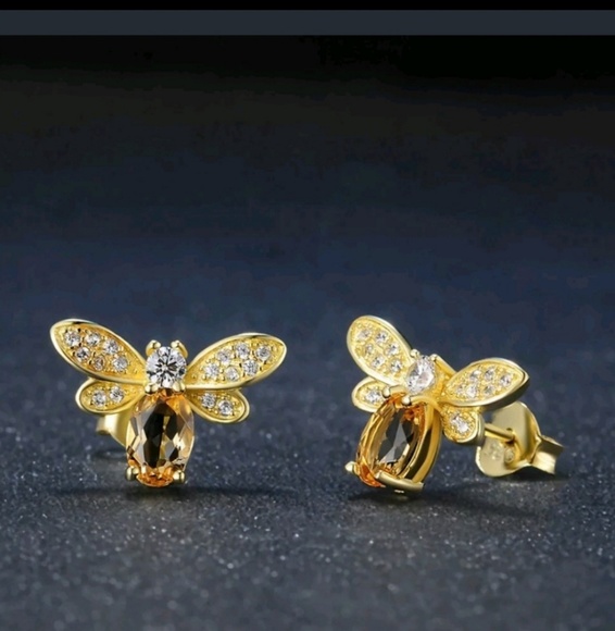 Citrine gem bee stud earrings in Gold - Picture 2 of 5